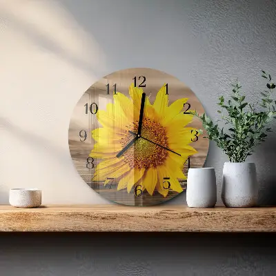 Runde wanduhr aus glas Sonnenblume