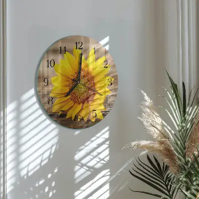 Runde wanduhr aus glas Sonnenblume