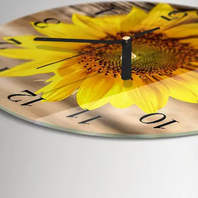 Runde wanduhr aus glas Sonnenblume
