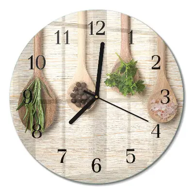 Glas wanduhr mit motiv rund Holzlöffel