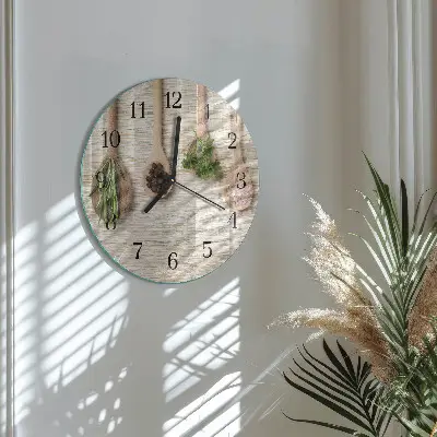 Glas wanduhr mit motiv rund Holzlöffel