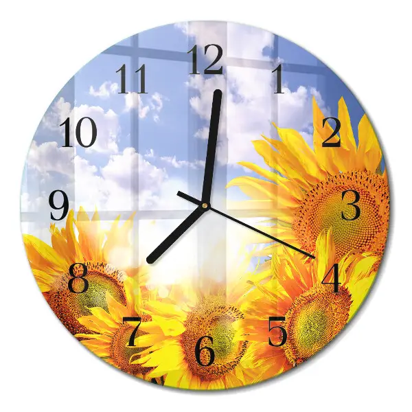 Runde wanduhr aus glas Sonnenblumen