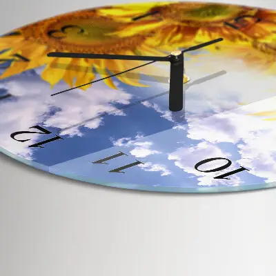 Runde wanduhr aus glas Sonnenblumen