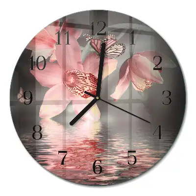 Glas wanduhr mit motiv rund Orchidee