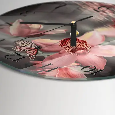 Glas wanduhr mit motiv rund Orchidee