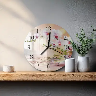 Runde wanduhr aus glas Orchidee