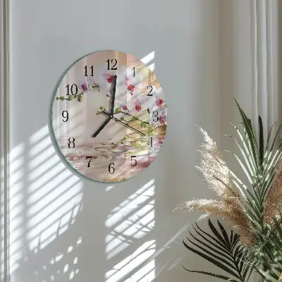 Runde wanduhr aus glas Orchidee