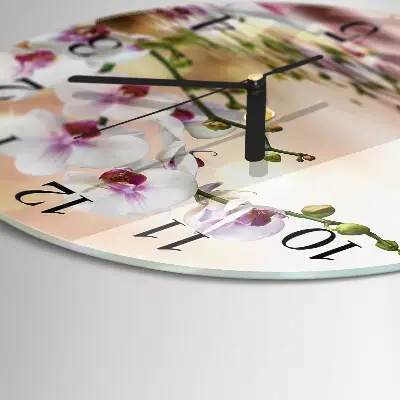 Runde wanduhr aus glas Orchidee