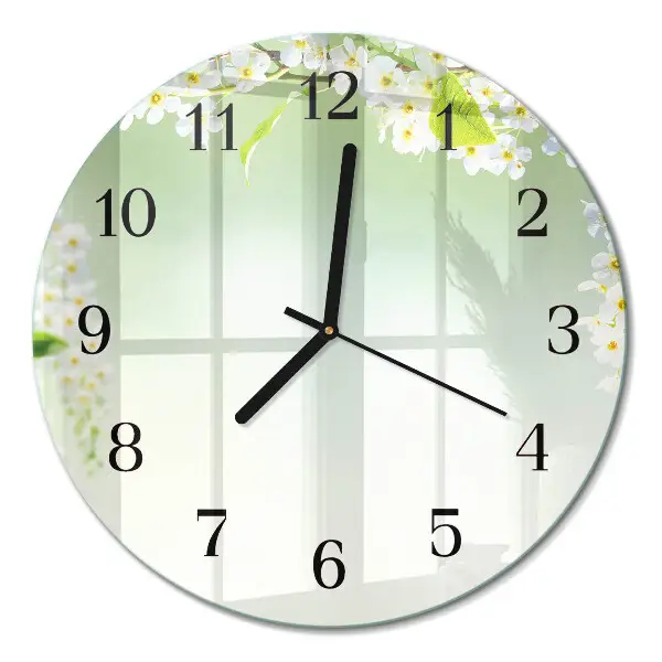 Runde wanduhr aus glas Frühling