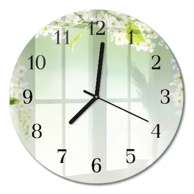 Runde wanduhr aus glas Frühling