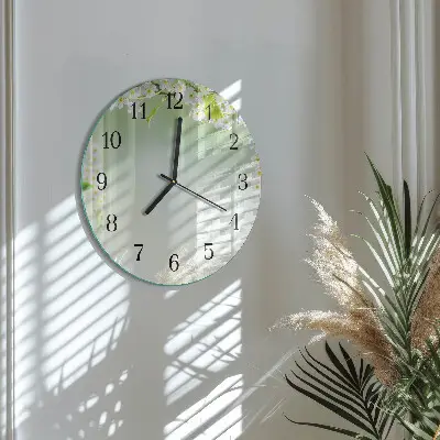 Runde wanduhr aus glas Frühling