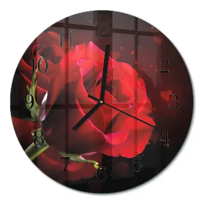Wanduhr glas rund Rosen