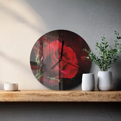 Wanduhr glas rund Rosen
