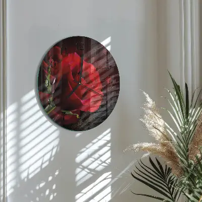 Wanduhr glas rund Rosen