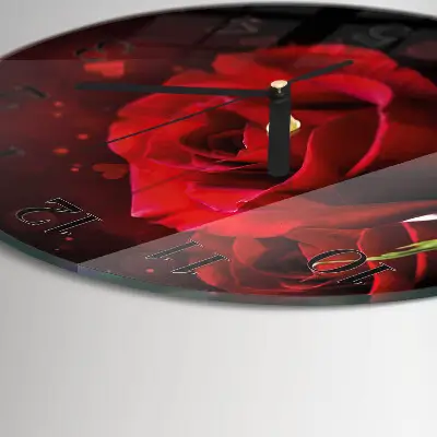 Wanduhr glas rund Rosen