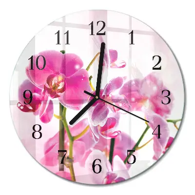 Wanduhr glas rund Orchidee