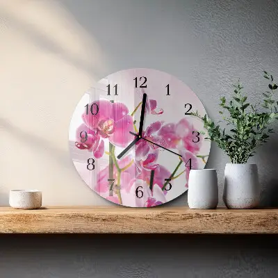 Wanduhr glas rund Orchidee