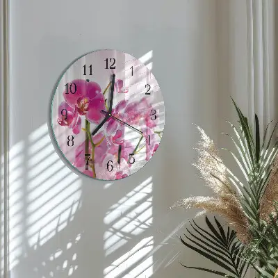 Wanduhr glas rund Orchidee