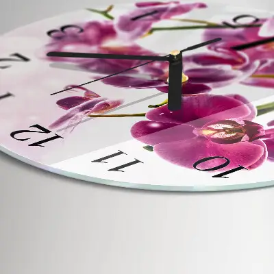 Wanduhr glas rund Orchidee