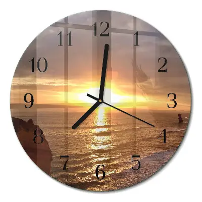 Wanduhr glas rund Sonnenuntergang