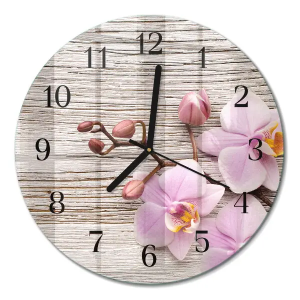 Runde wanduhr aus glas Orchidee