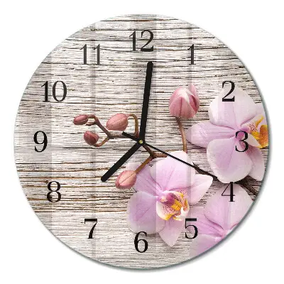 Runde wanduhr aus glas Orchidee