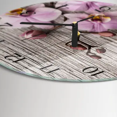 Runde wanduhr aus glas Orchidee