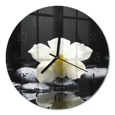 Wanduhr glas rund Steine ​​und Orchideen