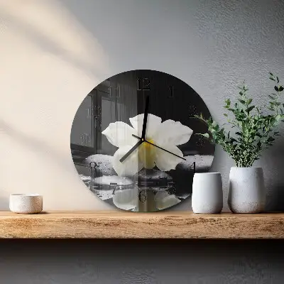 Wanduhr glas rund Steine ​​und Orchideen