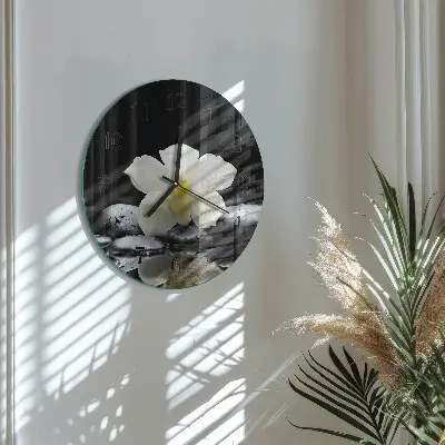 Wanduhr glas rund Steine ​​und Orchideen
