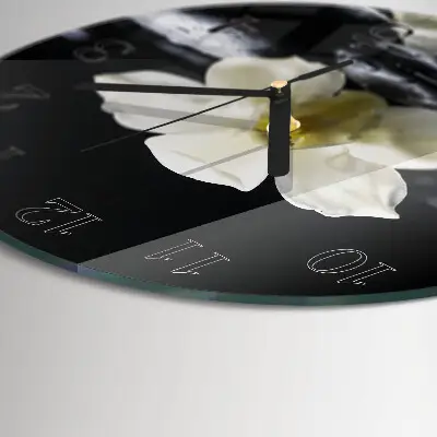 Wanduhr glas rund Steine ​​und Orchideen