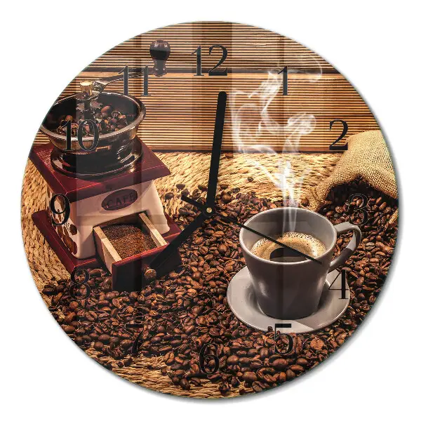 Glas wanduhr mit motiv rund Kaffeebohnen