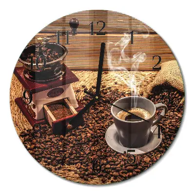 Glas wanduhr mit motiv rund Kaffeebohnen