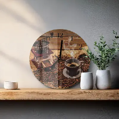 Glas wanduhr mit motiv rund Kaffeebohnen