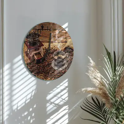 Glas wanduhr mit motiv rund Kaffeebohnen