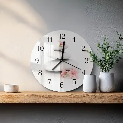 Wanduhr glas rund Steine