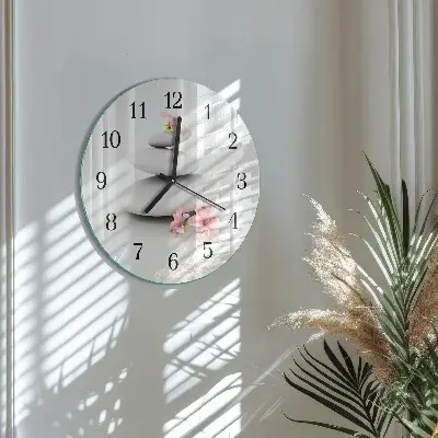Wanduhr glas rund Steine