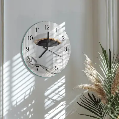 Glas wanduhr mit motiv rund Kaffee