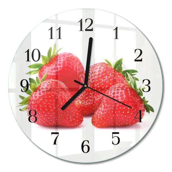 Wanduhr glas rund Erdbeeren