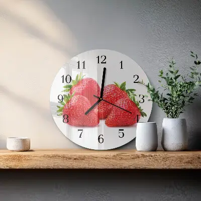Wanduhr glas rund Erdbeeren