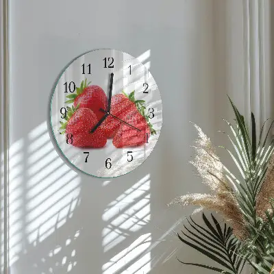 Wanduhr glas rund Erdbeeren