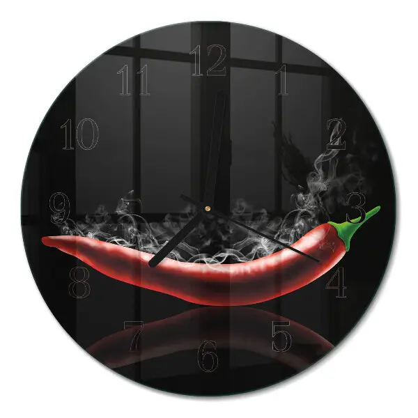 Runde wanduhr aus glas Chilischoten