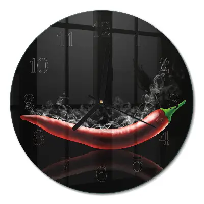 Runde wanduhr aus glas Chilischoten