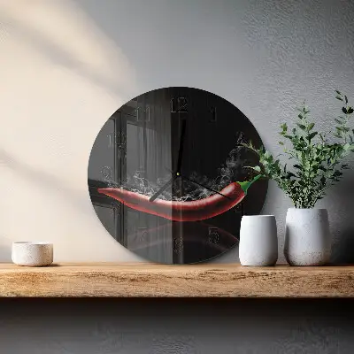 Runde wanduhr aus glas Chilischoten