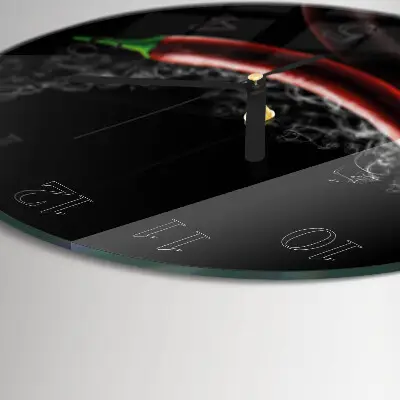 Runde wanduhr aus glas Chilischoten