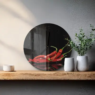 Glas wanduhr mit motiv rund Chilischoten
