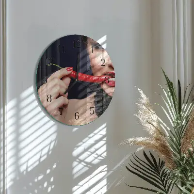 Glas wanduhr mit motiv rund Chili-Pfeffer
