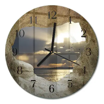 Wanduhr glas rund Herz im Felsen