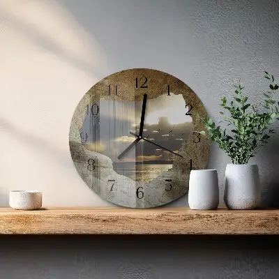 Wanduhr glas rund Herz im Felsen