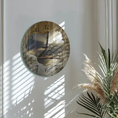 Wanduhr glas rund Herz im Felsen